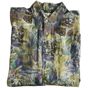 Protest 100% Silk Long Sleeve Button Up Shirt Large Mens Novelty Judges? People